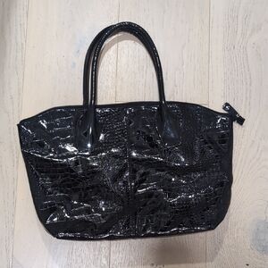 Elegant Black Crocodile-Embossed Tote Bag